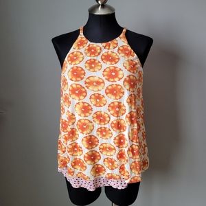 Citrus slice tank top with polkadot peekaboo back
